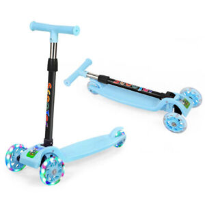 LED Kick Scooter 3 Wheel Adjustable Height T-bar for Kids Boys Girls Gift Blue