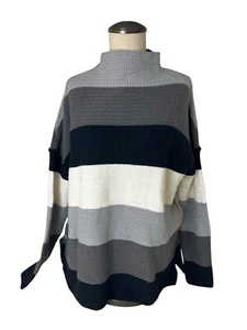Altard State Sweater Womens Medium Blue Pink Stripe Back Zip Boho Oversized - Picture 1 of 13