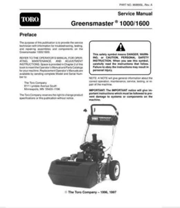 Toro 1600 Greensmaster Service Manual - Picture 1 of 5