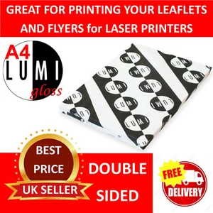 250 sheets of GLOSS A4 LASER PRINTER PAPER 2 SIDED 100 gsm for FLYERS LEAFLETS - Afbeelding 1 van 4
