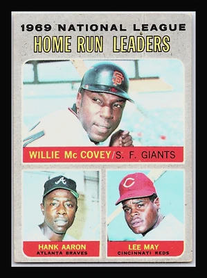1970 Topps Home Run Leaders 65, Willie McCovey, Hank Aaron, Lee May Salón de la fama en muy buena condición Foto 1 de 2