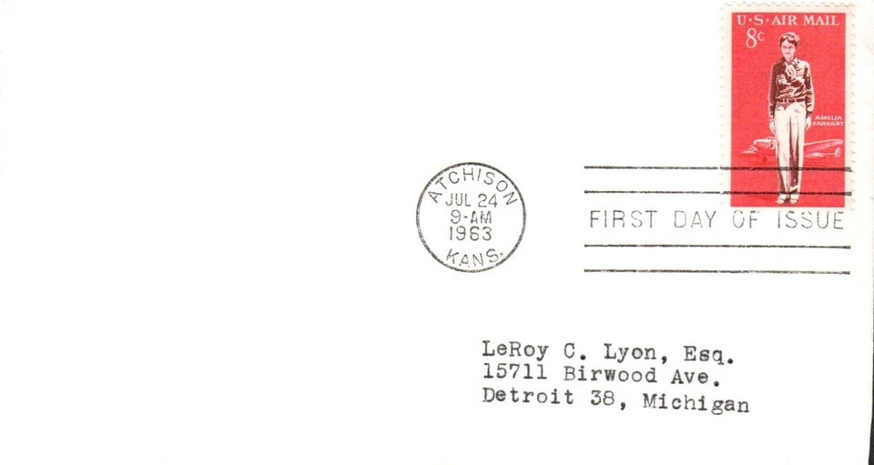 SCOTT#: C68 AMELIA EARHART 8¢ JUL 24 1963 ATCHISON KS FIRST DAY COVER FDC BX7 - Image 1 of 1