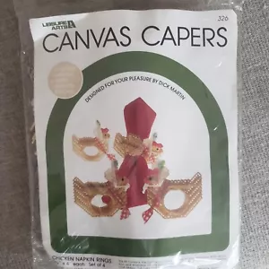Canvas Capers Chicken Napkin Rings Set Of 4 New Sealed Old Stock 326 - Picture 1 of 2