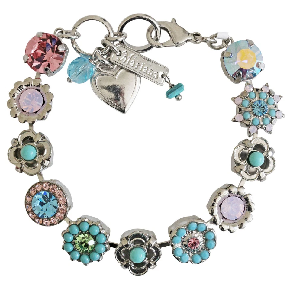 Pulsera de Cristal Mariana Chapada en Rodio Turquesa Azul Rosa Floral DIVERSIÓN DE VERANO Foto 1 de 1