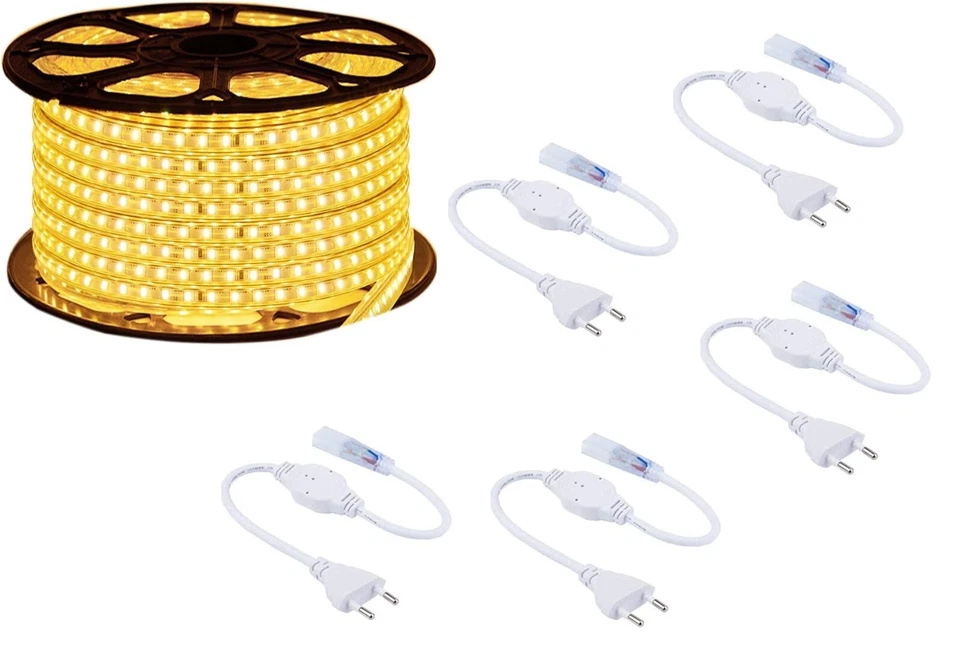 Bobina Striscia Led Luminosa 100 Metri Luce Bianca Calda 5050 220v + 5 spine - Immagine 1 di 2