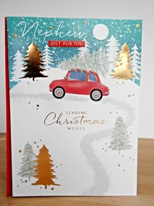 NEPHEW, Just for you ~ Sending Christmas wishes ~ Snow Scene card Free p&p - Picture 1 of 2