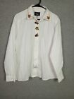 Style Exchange Women Long Sleeve Shirt 18 White Christmas Holiday Ornaments