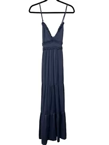She + Sky Sleeveless Ruffle Tiered Dress Womens M V Neck Blue Sundress Beach NEW - Picture 1 of 5