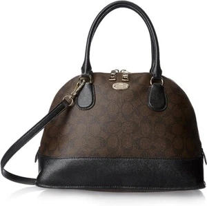 Coach F33904 Signature Cora Domed Satchel Handbag Crossbody Brown/Black NWT - Picture 1 of 4