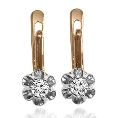European Style Diamond Girl's Earrings in 14k Solid Rose & White Gold E1672 .. - Image 1 of 4