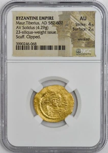 Byzantine Maur.Tiberius AD582-602 AV Solidus 4.29g AU NGC 944619-41 - Picture 1 of 4