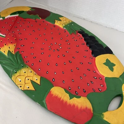 Serving Tray Watermelon Assorted Fruits Hand-Painted Wood Handles Summer 20x12” - Image 1 of 4
