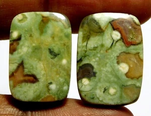 Rainforest Rhyolite Cushion Cabochon Pairs Loose Gemstone 21x14x4.5mm 29.65Cts - Picture 1 of 4