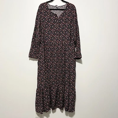 Old Navy Womens Tiered Maxi Dress XXL Dark Floral Cottagecore Herbalist Prairie - Image 1 of 4