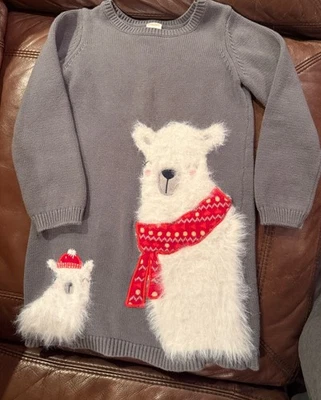 VESTIDO SUÉTER GYMBOREE MENINAS 5T 100% ALGODÃO URSO POLAR CINZA - Imagem 1 de 4