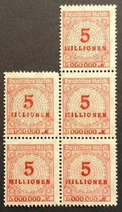 Germany Stamps 1923 Definitive 5 Million Carmine block of 5 SG319 MI317 MNH - Picture 1 of 2