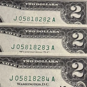 1976 $2 UNC 3 Consec Two Dollar Notes CH/CU Neff/Simon UNC KC Dist “J” CRISP UNC - Picture 1 of 11