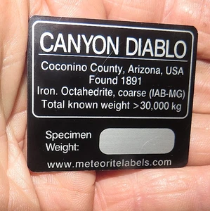 CANYON DIABLO Meteoriten Display Etikett, Aluminium - Bild 1 von 3