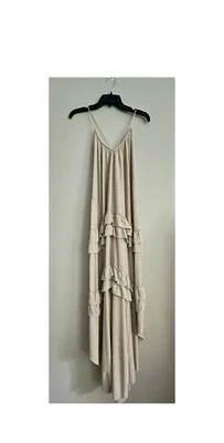 Vestido Completo Free People FP Beach Maxi XS/S Boho Volantes en Niveles Gris Tostado Tirantes Foto 1 de 4