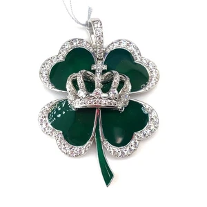 Ciondolo re quadrifoglio zirconi argento sterling 925 16,20 g - Foto 1 di 4