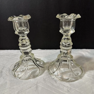 Boston & Sandwich Glass Co Candlesticks Pressed Loop/Leaf Circa 1850 - Image 1 of 4