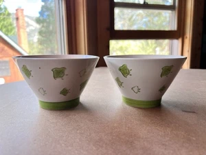 Japanese Rice Bowl Spring Green Bird Set of 2 bowls 5" /Deco - Picture 1 of 7