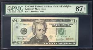 FR. 2089-C* 2004 $20 *STAR* FRN PHILADELPHIA, PA PMG GEM UNCIRCULATED-67EPQ (N) - Picture 1 of 2