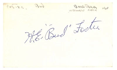 Harold "Bud" Foster Autographed Index Card 3x5 Wisconsin HOFer - Image 1 of 2