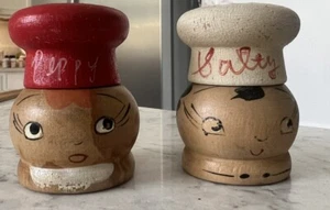 Vintage Wood Chef Salt & Pepper Shakers Made in Japan  - Picture 1 of 4
