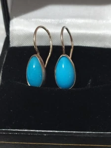 vintage USSR Earrings 875 Standard Sterling Silver Star Turquoise Gilding Mark - Picture 1 of 5