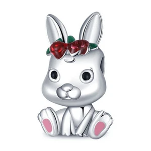 Cute Bunny Rabbit Charm Rose Headband Pet Bead Sterling silver 925 Animal Lover - Picture 1 of 1