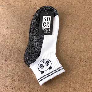 Sock House Girls Size 4-10 Black & White Sparkle Panda Quarter Socks 1 Pair NWT - Picture 1 of 6