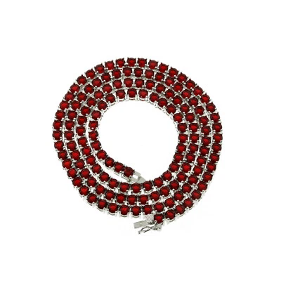 Collar solitario de diamantes de laboratorio para hombre de 4 mm acabado plateado cadena de tenis roja de 18-24"" Foto 1 de 2