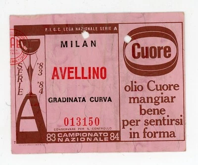 BIGLIETTO PARTITA CALCIO SERIE A 1983 1984 - MILAN AVELLINO - GRADINATA CURVA - Immagine 1 di 2
