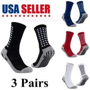 3 Pair Premium Sport Socks Anti Slip W/ Grip Soccer Men Football Basketball Sock - Picture 1 of 16
