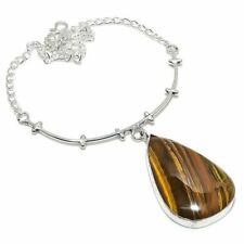 Tiger's Eye Gemstone Silver Fashion Jewelry Birthday Gift Necklace 18" MN-1143