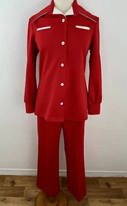Traje pantalón tejido vintage años 70 para mujer 2 piezas ocio chaqueta roja hippie mod - Imagen 1 de 12