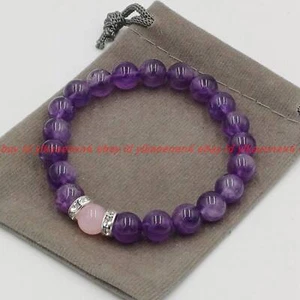 Handmade Natural Amethyst & Rose Quartz Gemstone Stretch Bracelet 6/8mm 7.5'' - Picture 1 of 14