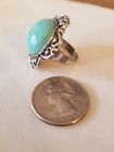  South Western Sim Turquoise  Stone"  Silver Tone Adjustable Ring  6 1/2