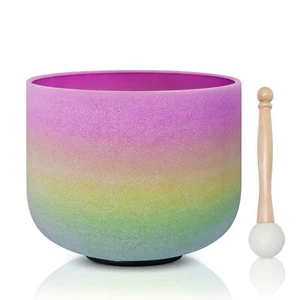 CVNC 440Hz 8"B Crown Rainbow Chakra Crystal Singing Bowl Quartz Sound Healing - Picture 1 of 6