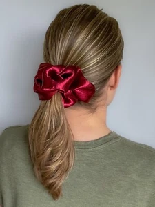 Crimson Silky Satin Scrunchie | Big Scrunchies | Fashion Hair Ties | Team Colors - Picture 1 of 3