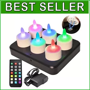 Multicolor Flickering LED Tea Lights - Rechargeable with Timer & Remote Control - Picture 1 of 10