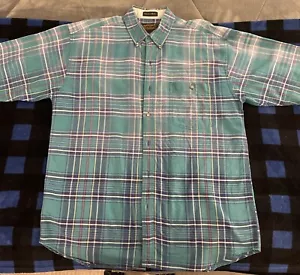Vintage Eddie Bauer Superior Madras blau Flanell Knopfleiste Shirt Herren groß - Bild 1 von 3