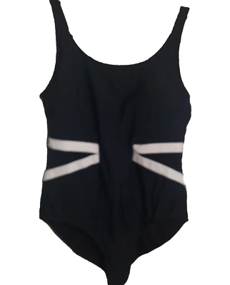 Catalina Women’s Large 12-14 Black White One Piece Swimsuit Sheer Side Cut Outs - Image 1 of 3