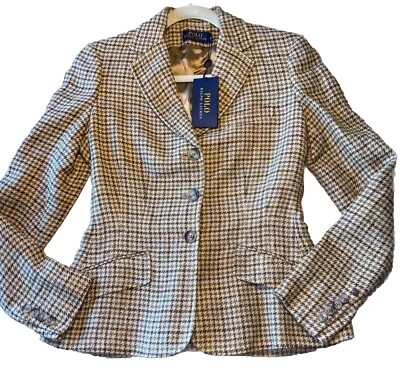 41 $598 Polo RALPH LAUREN Riding JACKET Linen silk  BLAZER NWT 4 Houndstooth - Image 1 of 4