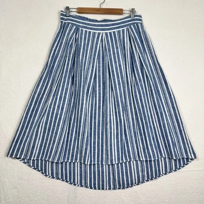 Falda midi Max Studio náutica azul/blanco a rayas cambray lino alta-baja grande  Foto 1 de 4