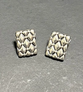 VTG Airess 925 Sterling Silver Stud Earrings Rectangle Cushion Style ~1" Jewelry - Picture 1 of 6