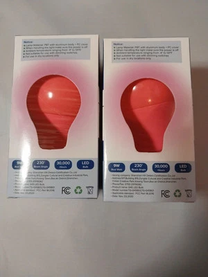 2 Pack A19 Led Pink Light Bulb9 Watt Pink Lights Equivalent 100 Watt Colored  - Image 1 of 4