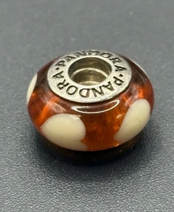 Pandora Sterling Silver Orange Murano Heart Charm ALE 925 W25 - Picture 1 of 7