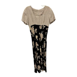 Vestido All That Jazz Talla 9/10 Mezcla de Lino Midi Floral Años 90 Y2K Hecho en EE. UU. DE COLECCIÓN - Imagen 1 de 8